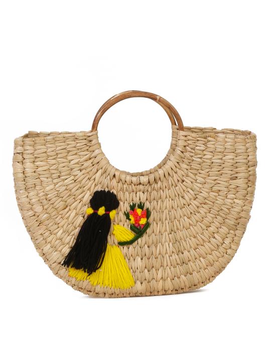 Shilpkara Boho Chic Beauty Handcrafted Organic Eco-Friendly Kouna Grass Bag with Embroidery (Multicolor)