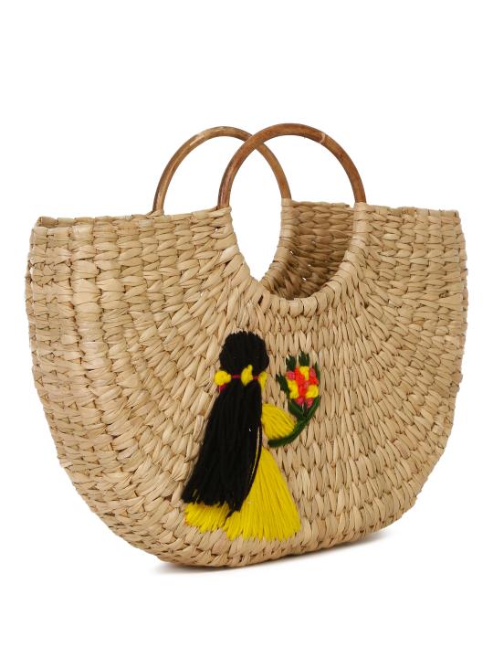Shilpkara Boho Chic Beauty Handcrafted Organic Eco-Friendly Kouna Grass Bag with Embroidery (Multicolor)