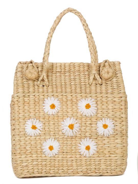 Shilpkara Tropical Elegance Handcrafted Organic Eco-Friendly Kouna Sea Grass Bag with Embroidery (Beige)