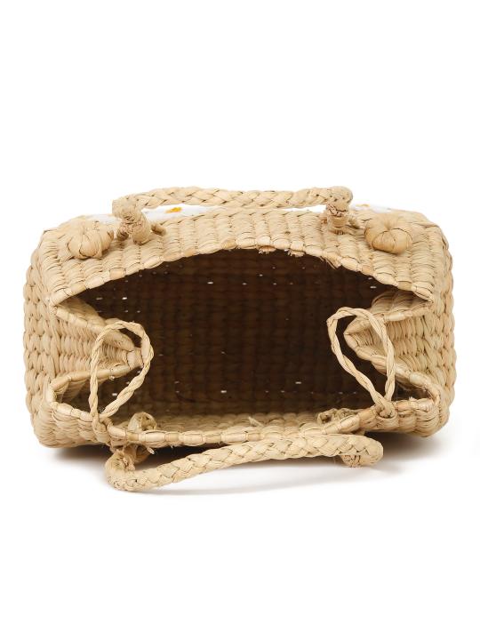 Shilpkara Tropical Elegance Handcrafted Organic Eco-Friendly Kouna Sea Grass Bag with Embroidery (Beige)