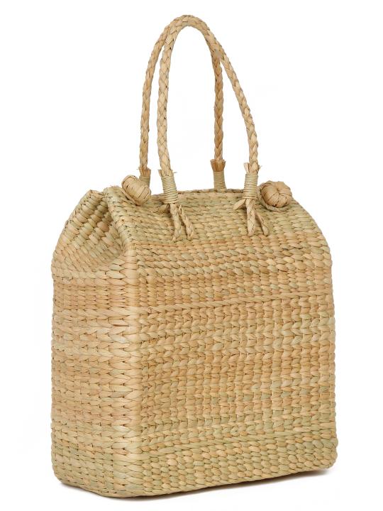 Shilpkara Rustic Charm Handwoven Organic Eco-Friendly Kouna Sea Grass Multi Purpose Market Bag Picnic Basket (Beige)