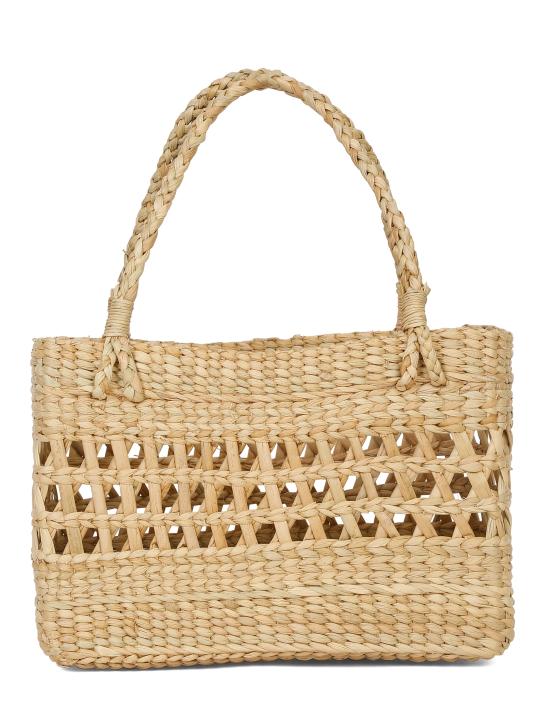 Shilpkara "Lattice Intricacy Handcrafted Organic Eco-friendly Kouna Sea Grass Shopping Market Bag with Lattice Design (Beige, 12.5 x 4.5 x 8.5 Inch)