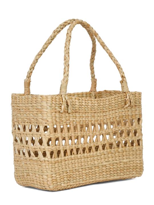 Shilpkara "Lattice Intricacy Handcrafted Organic Eco-friendly Kouna Sea Grass Shopping Market Bag with Lattice Design (Beige, 12.5 x 4.5 x 8.5 Inch)