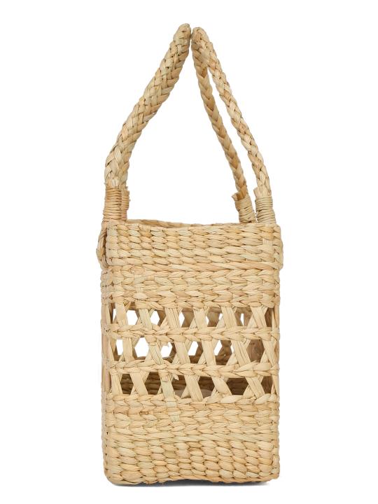 Shilpkara "Lattice Intricacy Handcrafted Organic Eco-friendly Kouna Sea Grass Shopping Market Bag with Lattice Design (Beige, 12.5 x 4.5 x 8.5 Inch)