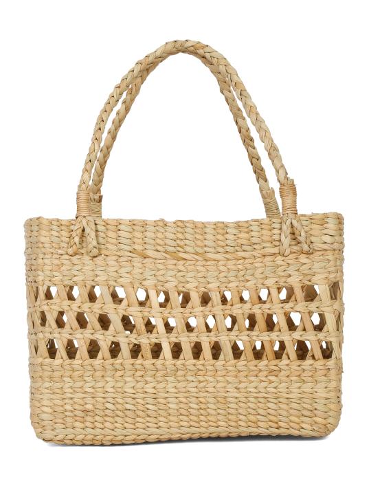 Shilpkara "Lattice Intricacy Handcrafted Organic Eco-friendly Kouna Sea Grass Shopping Market Bag with Lattice Design (Beige, 12.5 x 4.5 x 8.5 Inch)