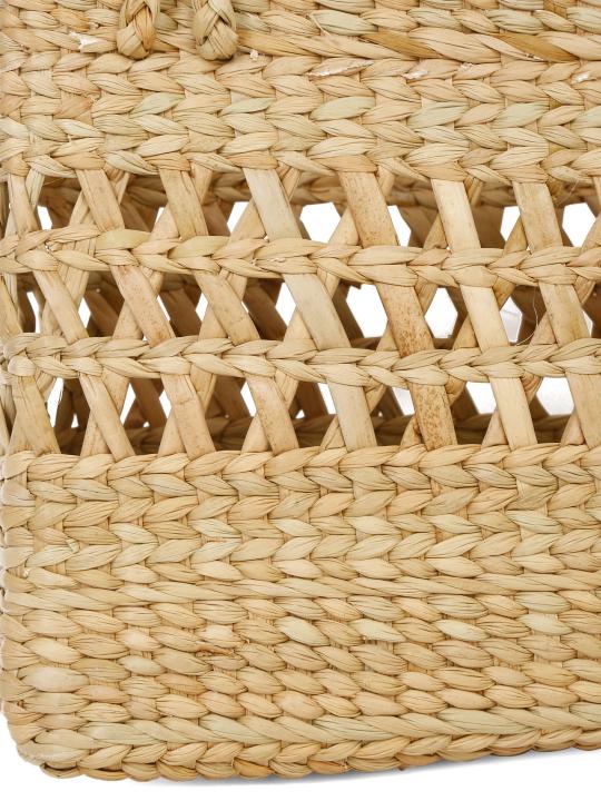 Shilpkara "Lattice Intricacy Handcrafted Organic Eco-friendly Kouna Sea Grass Shopping Market Bag with Lattice Design (Beige, 12.5 x 4.5 x 8.5 Inch)