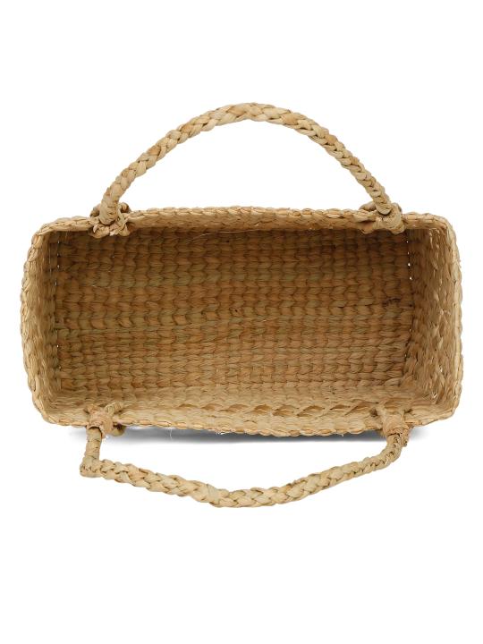 Shilpkara "Lattice Intricacy Handcrafted Organic Eco-friendly Kouna Sea Grass Shopping Market Bag with Lattice Design (Beige, 12.5 x 4.5 x 8.5 Inch)