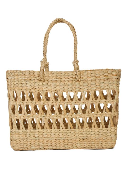 Shilpkara "Lattice Intricacy Handcrafted Organic Eco-friendly Kouna Sea Grass Shopping Market Bag with Lattice Design (Beige, 15 x 5.5 x 11 Inch)