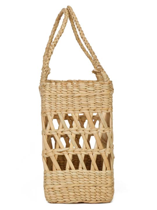 Shilpkara "Lattice Intricacy Handcrafted Organic Eco-friendly Kouna Sea Grass Shopping Market Bag with Lattice Design (Beige, 15 x 5.5 x 11 Inch)
