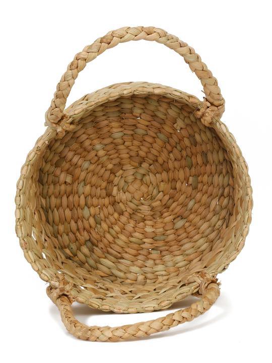 Shilpkara Artisanal Lattice Impressions Handcrafted Organic Eco-Friendly Kouna Sea Grass Round Basket with Lattice Design (Beige, 8 x 8 x 5 inch)