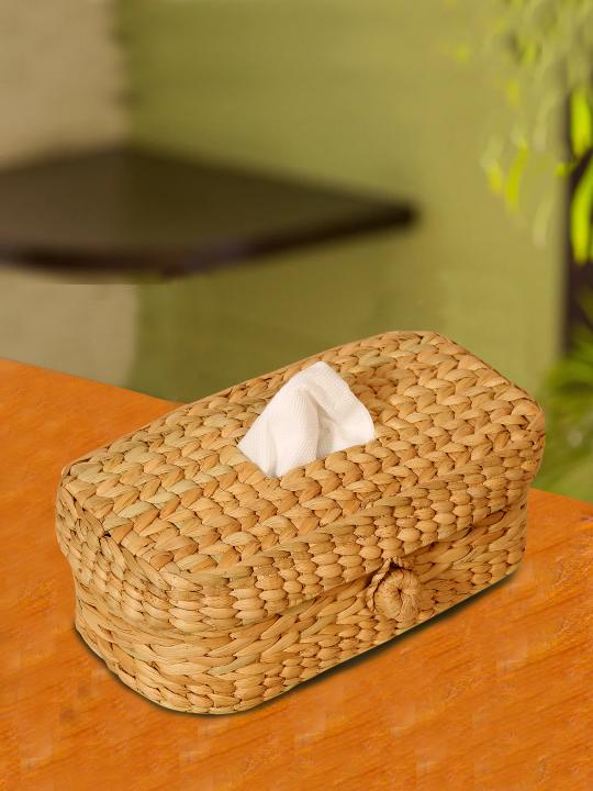 Shilpkara Tropical Decor Handcrafted Unique Sustainable Organic Kouna Grass Napkin Stand Tissue Box (Beige)