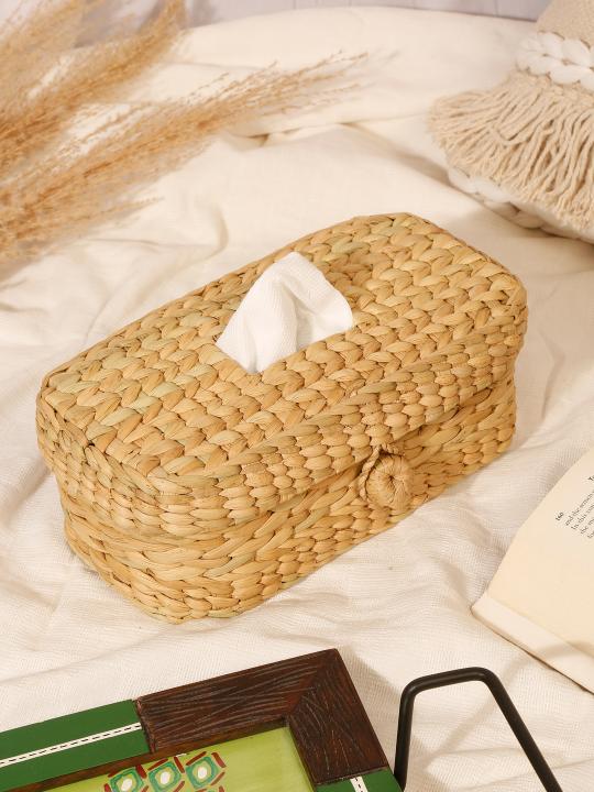 Shilpkara Tropical Decor Handcrafted Unique Sustainable Organic Kouna Grass Napkin Stand Tissue Box (Beige)