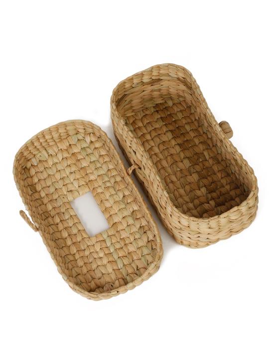 Shilpkara Tropical Decor Handcrafted Unique Sustainable Organic Kouna Grass Napkin Stand Tissue Box (Beige)