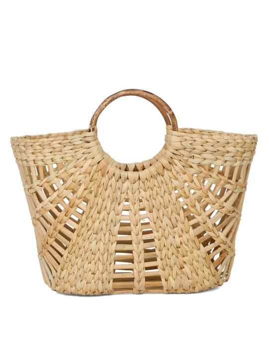 Shilpkara "Versatile V-Shaped Handcrafted Organic Eco-friendly Kouna Sea Grass Shopping Market Bag with Cane Handle (Beige, 16.5 x 6 x 10.5 Inch)