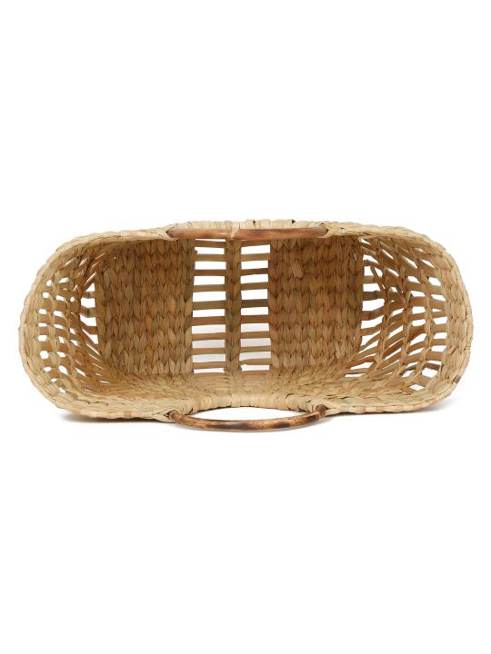 Shilpkara "Versatile V-Shaped Handcrafted Organic Eco-friendly Kouna Sea Grass Shopping Market Bag with Cane Handle (Beige, 16.5 x 6 x 10.5 Inch)