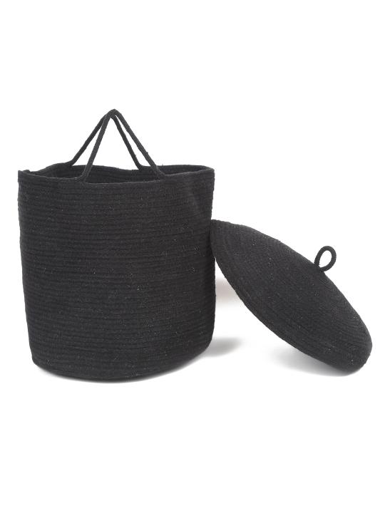 Shilpkara Laundry Oasis Handwoven Organic Natural Cotton Dori Jute Washing Sack Organiser Laundry Basket (Black)