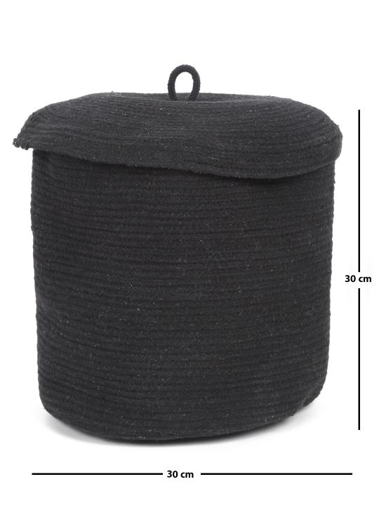 Shilpkara Laundry Oasis Handwoven Organic Natural Cotton Dori Jute Washing Sack Organiser Laundry Basket (Black)