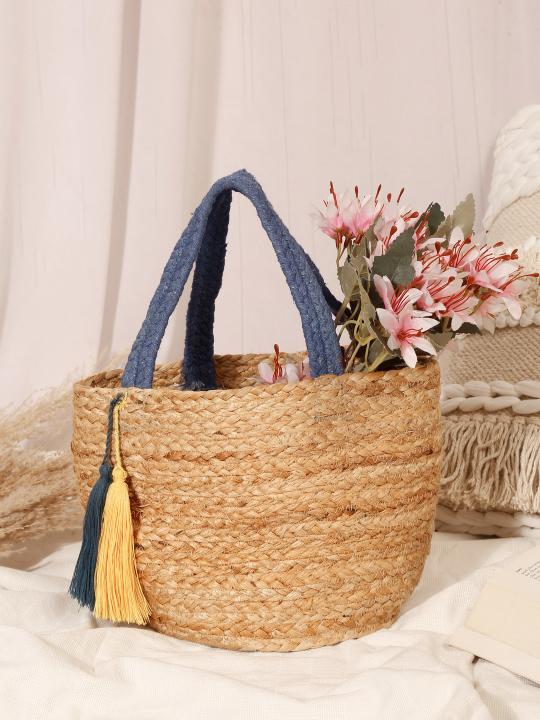 Shilpkara Nature's Nest Handwoven Organic Natural Jute Planter Cum Eco-Friendly Cotton Dori Storage Basket (Brown)