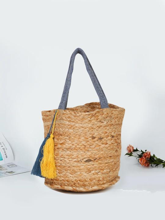 Shilpkara Nature's Nest Handwoven Organic Natural Jute Planter Cum Eco-Friendly Cotton Dori Storage Basket (Brown)