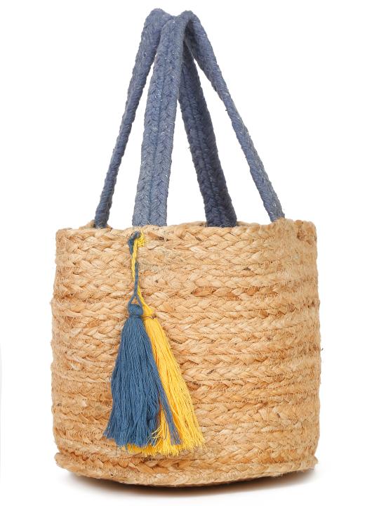 Shilpkara Nature's Nest Handwoven Organic Natural Jute Planter Cum Eco-Friendly Cotton Dori Storage Basket (Brown)