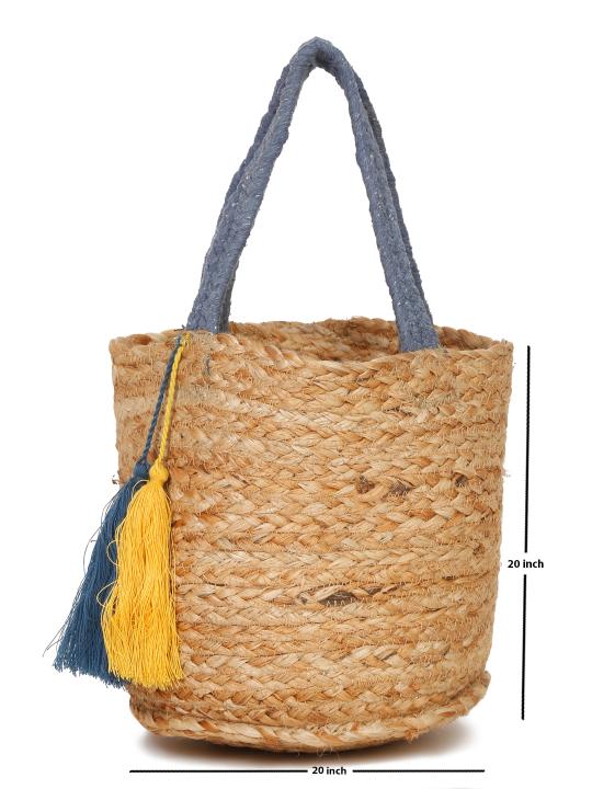 Shilpkara Nature's Nest Handwoven Organic Natural Jute Planter Cum Eco-Friendly Cotton Dori Storage Basket (Brown)