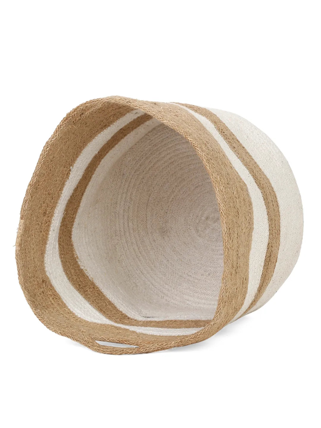 Shilpkara "Earthly Essence" Handwoven Organic Natural Jute Planter Cum  Eco-Friendly Cotton Dori Storage Basket (White & Brown)