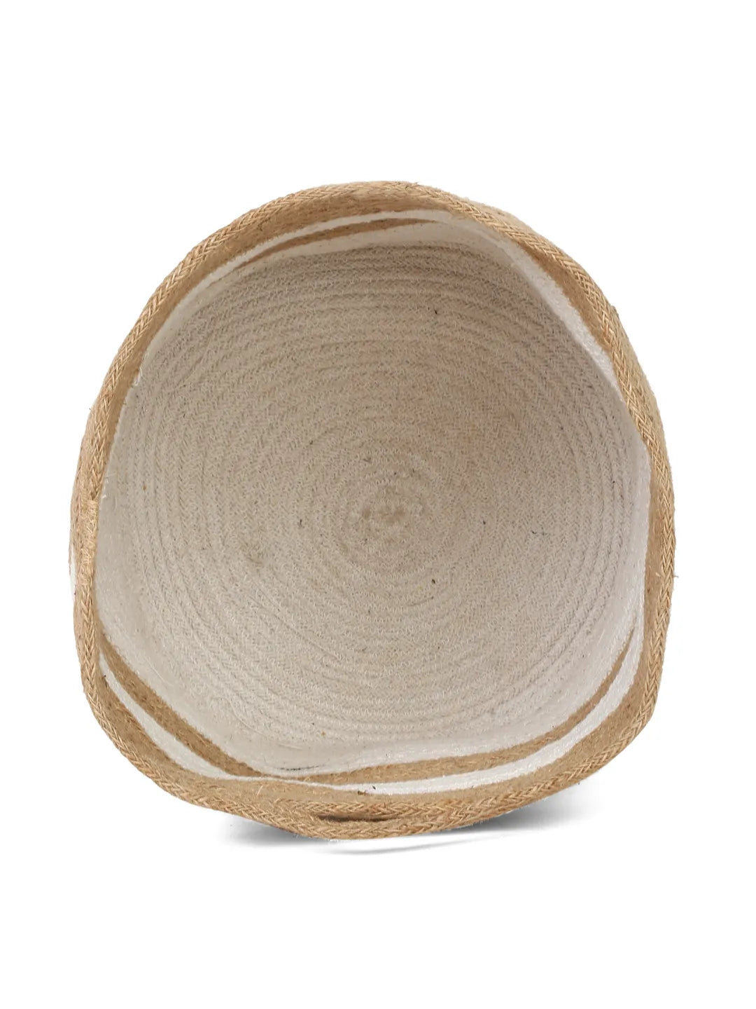Shilpkara "Earthly Essence" Handwoven Organic Natural Jute Planter Cum  Eco-Friendly Cotton Dori Storage Basket (White & Brown)