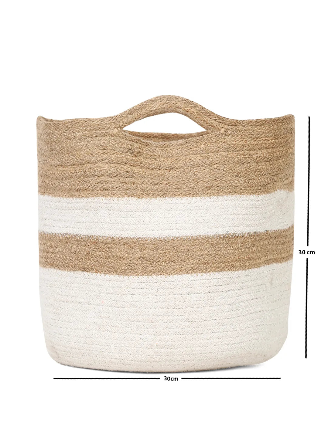 Shilpkara "Earthly Essence" Handwoven Organic Natural Jute Planter Cum  Eco-Friendly Cotton Dori Storage Basket (White & Brown)