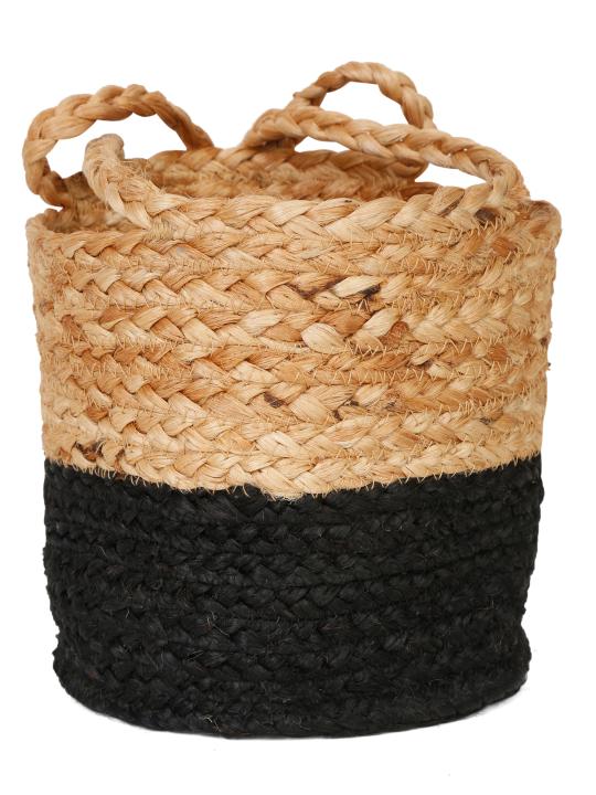Shilpkara Harmony Home Handwoven Organic Natural Eco-Friendly Cotton Dori Storage Basket Cum Jute Hanging Planter (Black & Brown)