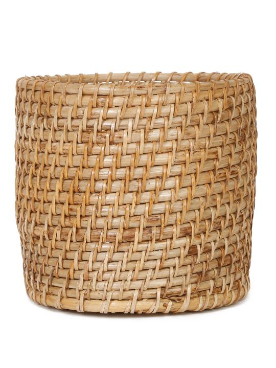 Shilpkara Rattan Retreat Handcrafted Eco-Friendly Organic Circular Rattan Organiser Container Bin Multi-Utility Storage Basket (8 x 8 Inches)