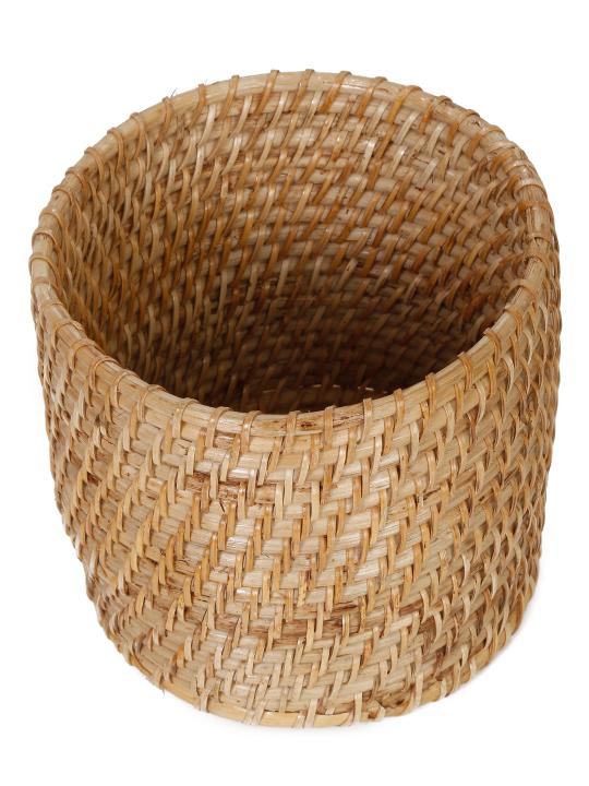 Shilpkara Rattan Retreat Handcrafted Eco-Friendly Organic Circular Rattan Organiser Container Bin Multi-Utility Storage Basket (8 x 8 Inches)