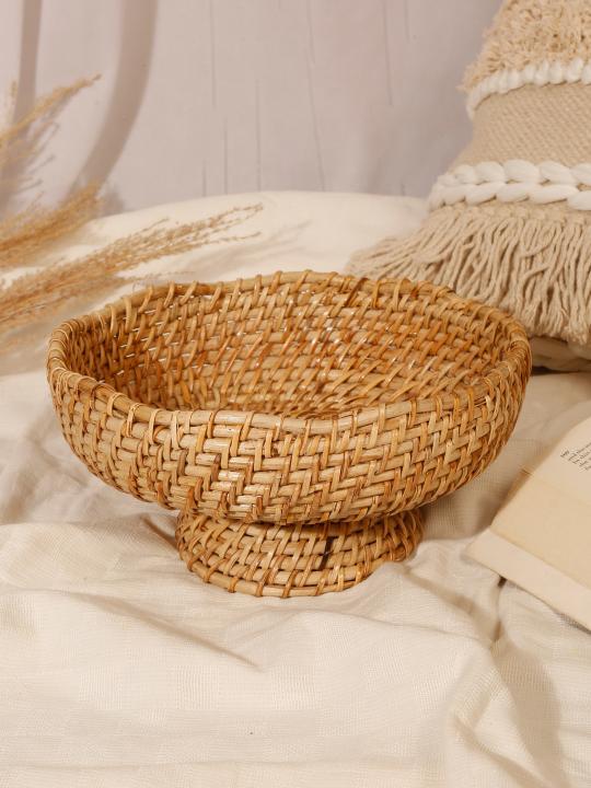 Shilpkara Circular Charm Handcrafted Eco-Friendly Organic Circular Multi-Utility Rattan Storage Organiser Fruit Basket (10 x 10 x 5.3 Inches)