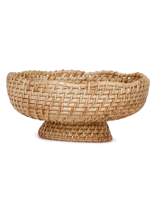 Shilpkara Circular Charm Handcrafted Eco-Friendly Organic Circular Multi-Utility Rattan Storage Organiser Fruit Basket (10 x 10 x 5.3 Inches)