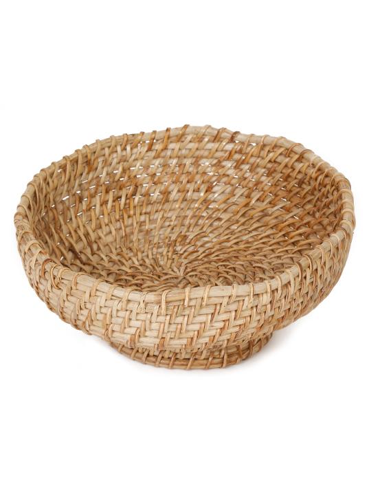 Shilpkara Circular Charm Handcrafted Eco-Friendly Organic Circular Multi-Utility Rattan Storage Organiser Fruit Basket (10 x 10 x 5.3 Inches)