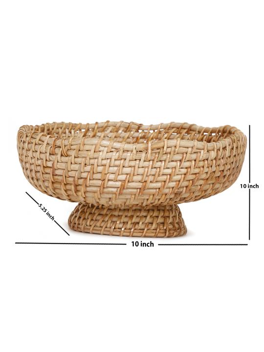 Shilpkara Circular Charm Handcrafted Eco-Friendly Organic Circular Multi-Utility Rattan Storage Organiser Fruit Basket (10 x 10 x 5.3 Inches)