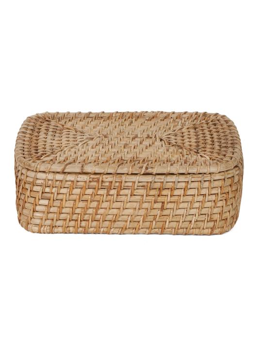 Shilpkara Tropical Twist Handcrafted Eco-Friendly Organic Rattan Organiser Container Multi-Utility Chest Storage Basket with Lid (12 x 9 x 4 Inches)