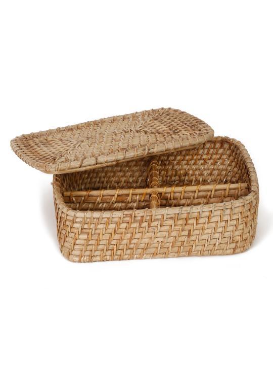 Shilpkara Tropical Twist Handcrafted Eco-Friendly Organic Rattan Organiser Container Multi-Utility Chest Storage Basket with Lid (12 x 9 x 4 Inches)