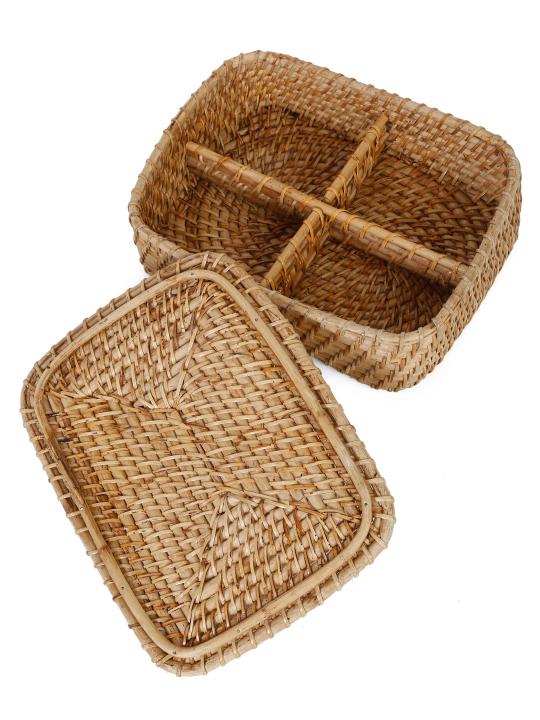 Shilpkara Tropical Twist Handcrafted Eco-Friendly Organic Rattan Organiser Container Multi-Utility Chest Storage Basket with Lid (12 x 9 x 4 Inches)