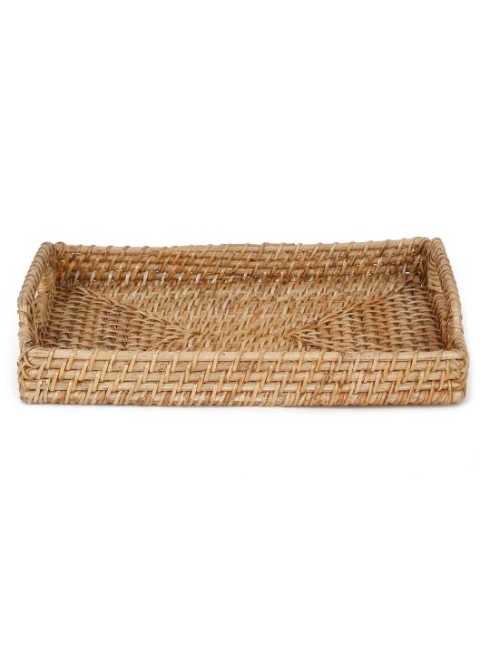 Shilpkara Coastal Classic Handcrafted Eco-Friendly Organic Rattan Platter Tray for Serving Tray for Breakfast Tray for Dining Table (14 x 11 x 2 Inches)
