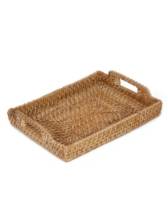 Shilpkara Coastal Classic Handcrafted Eco-Friendly Organic Rattan Platter Tray for Serving Tray for Breakfast Tray for Dining Table (14 x 11 x 2 Inches)