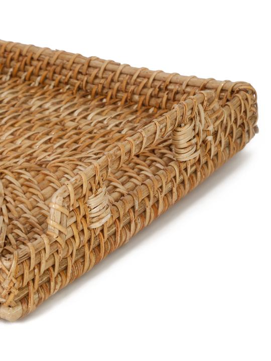 Shilpkara Coastal Classic Handcrafted Eco-Friendly Organic Rattan Platter Tray for Serving Tray for Breakfast Tray for Dining Table (14 x 11 x 2 Inches)