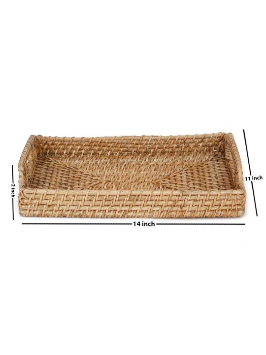 Shilpkara Coastal Classic Handcrafted Eco-Friendly Organic Rattan Platter Tray for Serving Tray for Breakfast Tray for Dining Table (14 x 11 x 2 Inches)